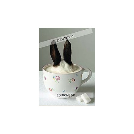 un lapin se cache dans une tasse de café une carte postale originale de Marc Sommer