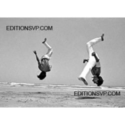 Magnificent simultaneous leap by two capoeira dancers in Brazil