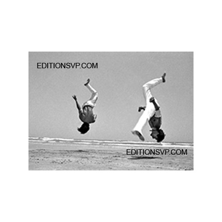 Magnificent simultaneous leap by two capoeira dancers in Brazil
